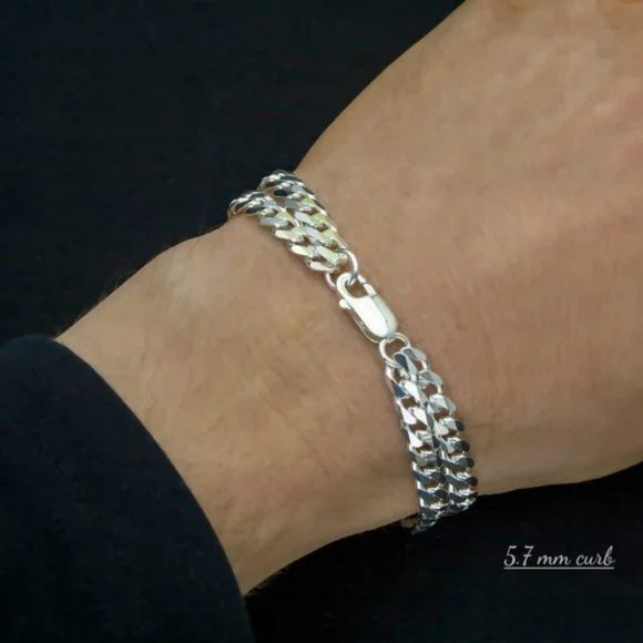 Real 925 Sterling Silver Double Curb Bracelet | Made in Italy | Cuban Link 5.7mm - Picture 3 of 3